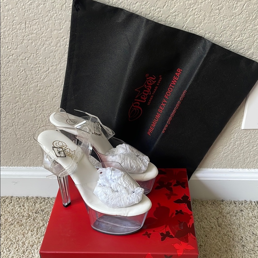 Pleaser White Lace Platform Heels for Formal Occasions